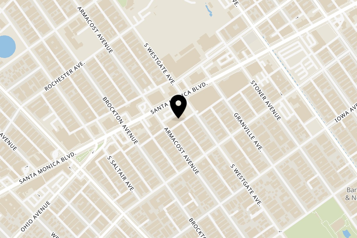 Map showing the location of Greenview Thai Restaurant on 11870 Santa Monica Blvd in Los Angeles